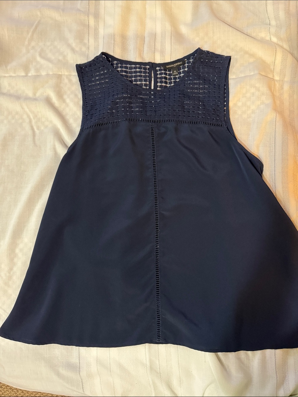 Banana Republic Navy Crochet Yoke Sleeveless Tank